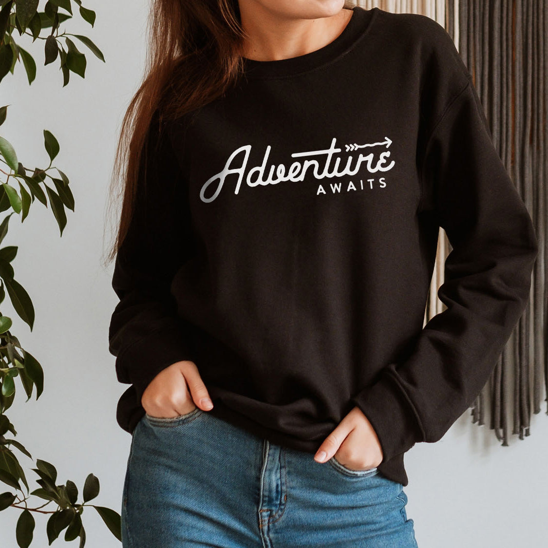 Adventure Awaits Sweatshirt - Outdoor Nature Camping Retro Minimal Design Printed Sweatshirt