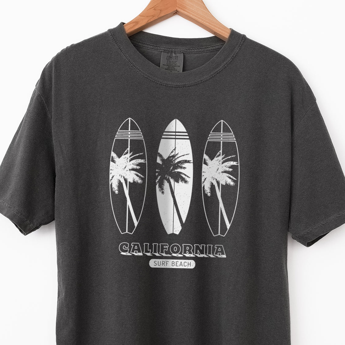 California Beach Three Surf Boards T-shirt - Beach Vibes California State Retro Vintage Design Printed T-Shirt