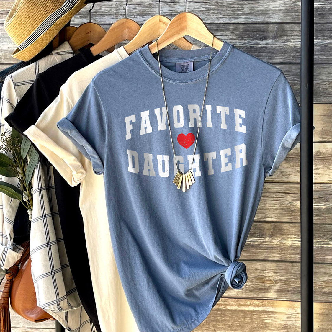Favorite Daughter Heart Sweatshirt - Funny Daughter Design Printed Garment Dyed Heavyweight Short Sleeve T-Shirt