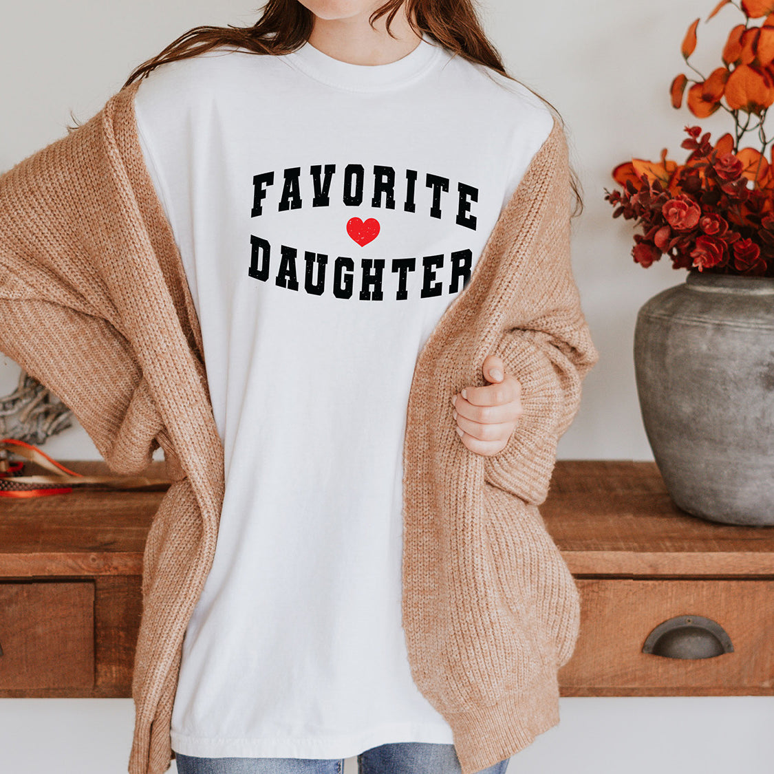 Favorite Daughter Heart Sweatshirt - Funny Daughter Design Printed Garment Dyed Heavyweight Short Sleeve T-Shirt