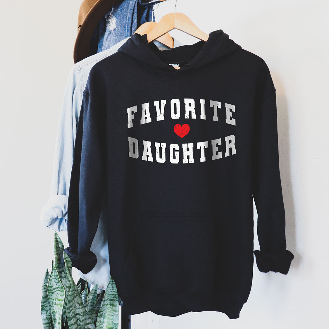 Favorite Daughter Heart Hoodie - Funny Daughter Design Printed Hoodie