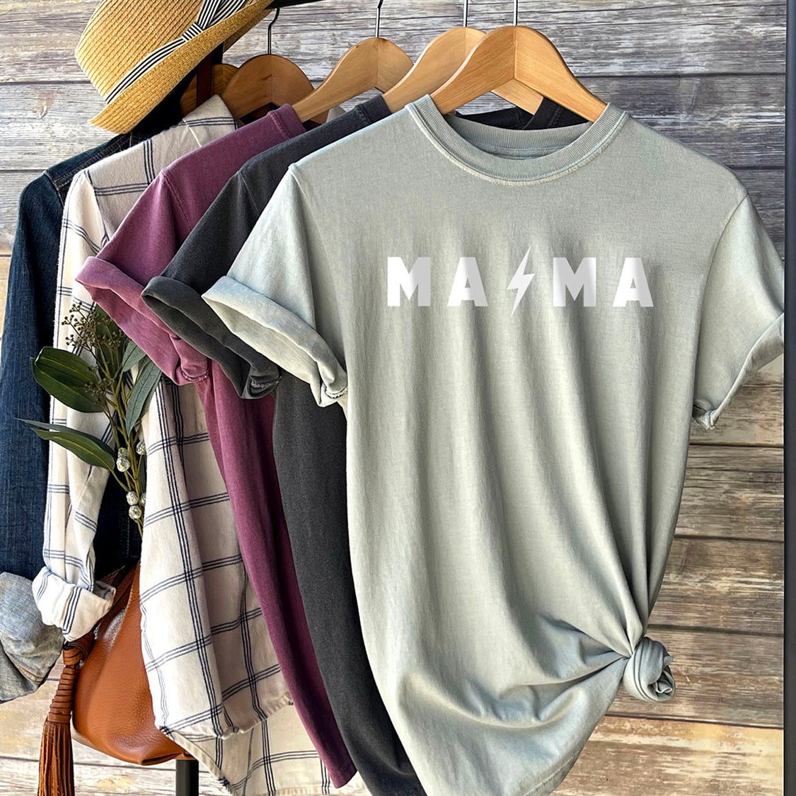 Mama Lightning Bolt Sweatshirt - Minimalistic Mother Design Printed Garment Dyed Heavyweight Short Sleeve T-Shirt