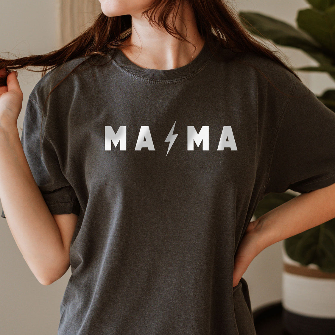Mama Lightning Bolt Sweatshirt - Minimalistic Mother Design Printed Garment Dyed Heavyweight Short Sleeve T-Shirt