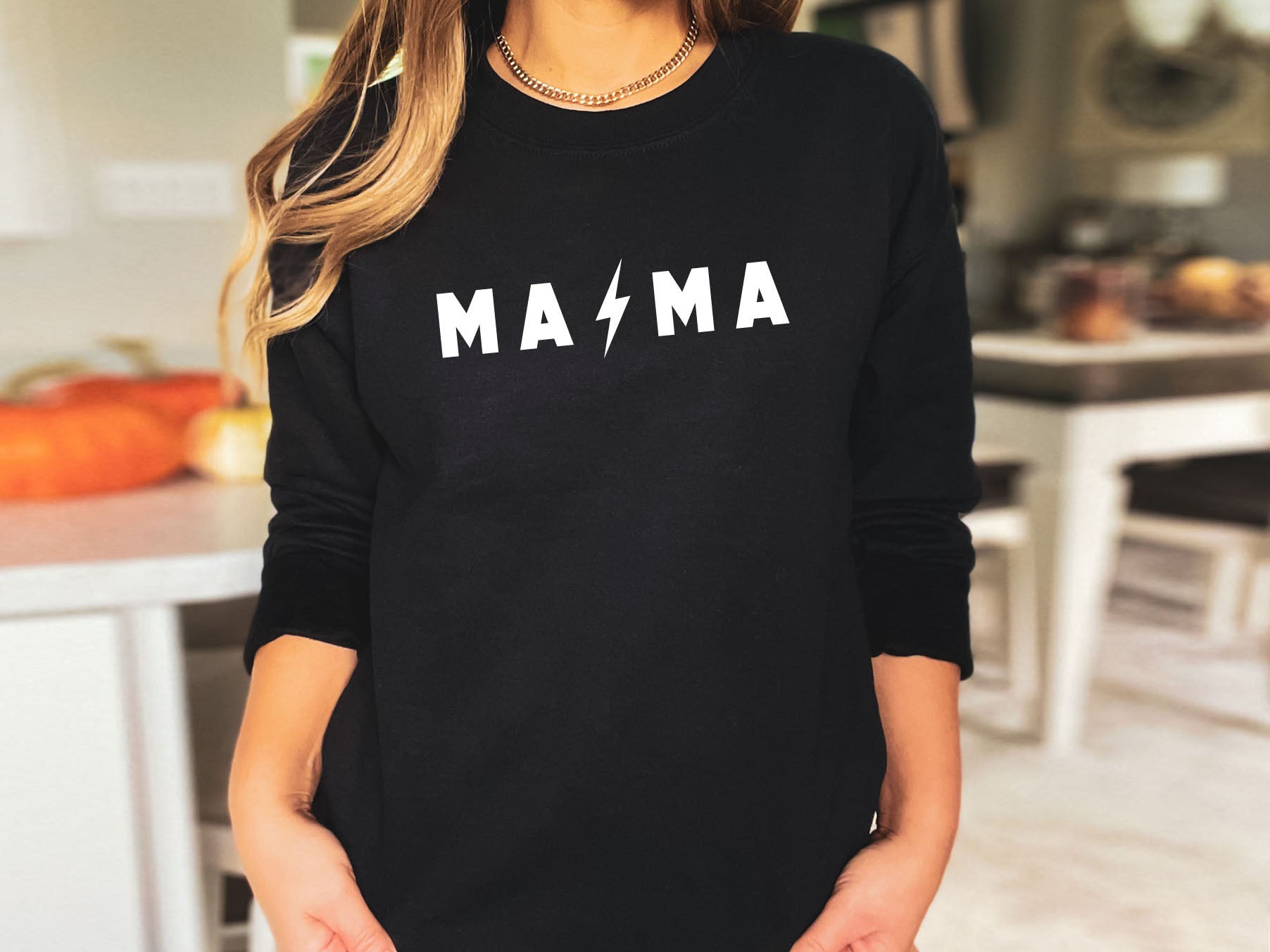 Mama Lightning Bolt Sweatshirt - Funny MOM Design Printed Sweatshirt
