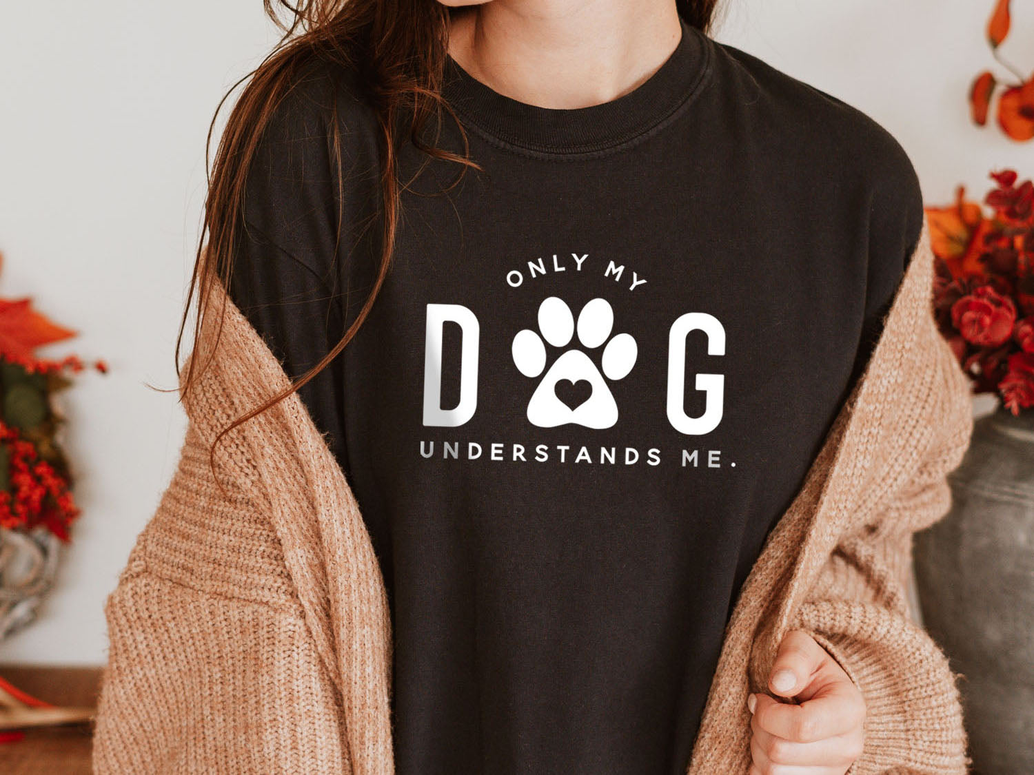 Only My Dog Understands Me T-shirt - Fun Pet Love Minimal Design Printed Garment Dyed Heavyweight Short Sleeve T-Shirt