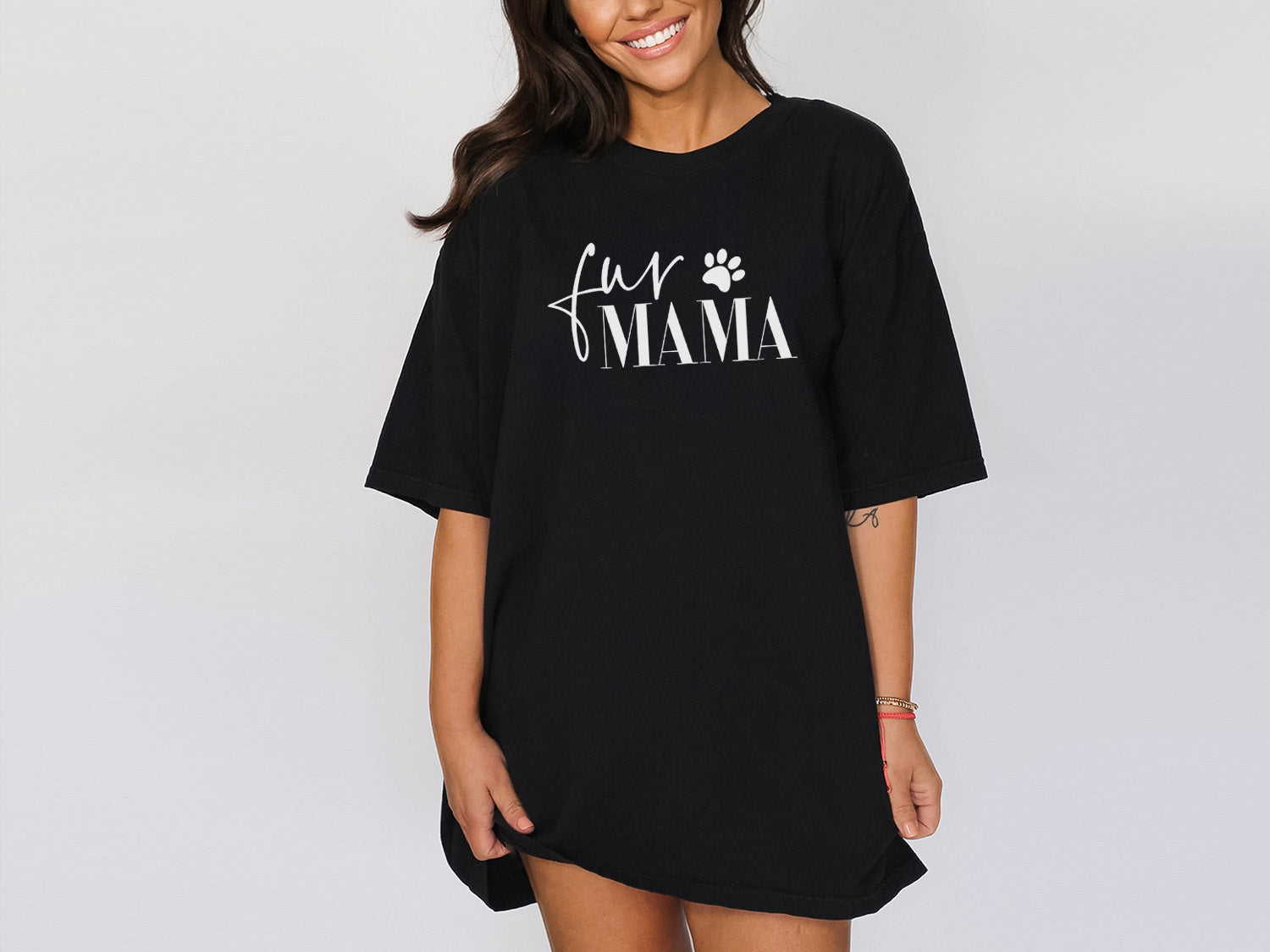Fur Mama With Paw T-shirt - Fun Pet Love Minimal Design Printed Garment Dyed Heavyweight Short Sleeve T-Shirt
