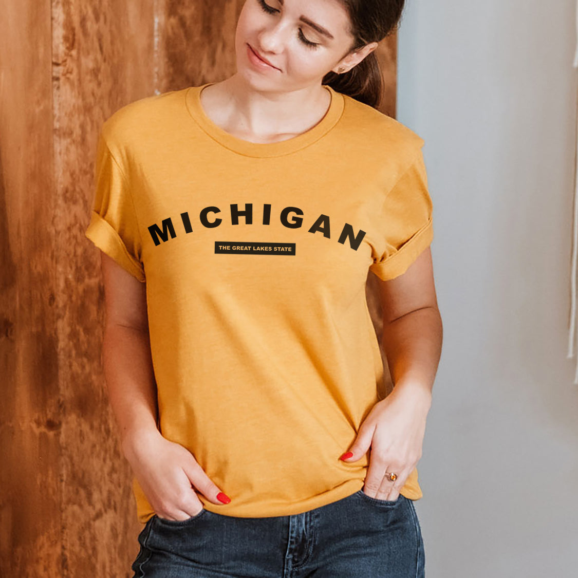 Michigan The Great Lakes State T-shirt - United States Name & Slogan Minimal Design Printed Tee Shirt