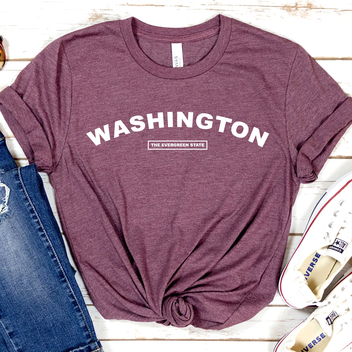 Washington The Evergreen State T-shirt - United States Name & Slogan Minimal Design Printed Tee Shirt