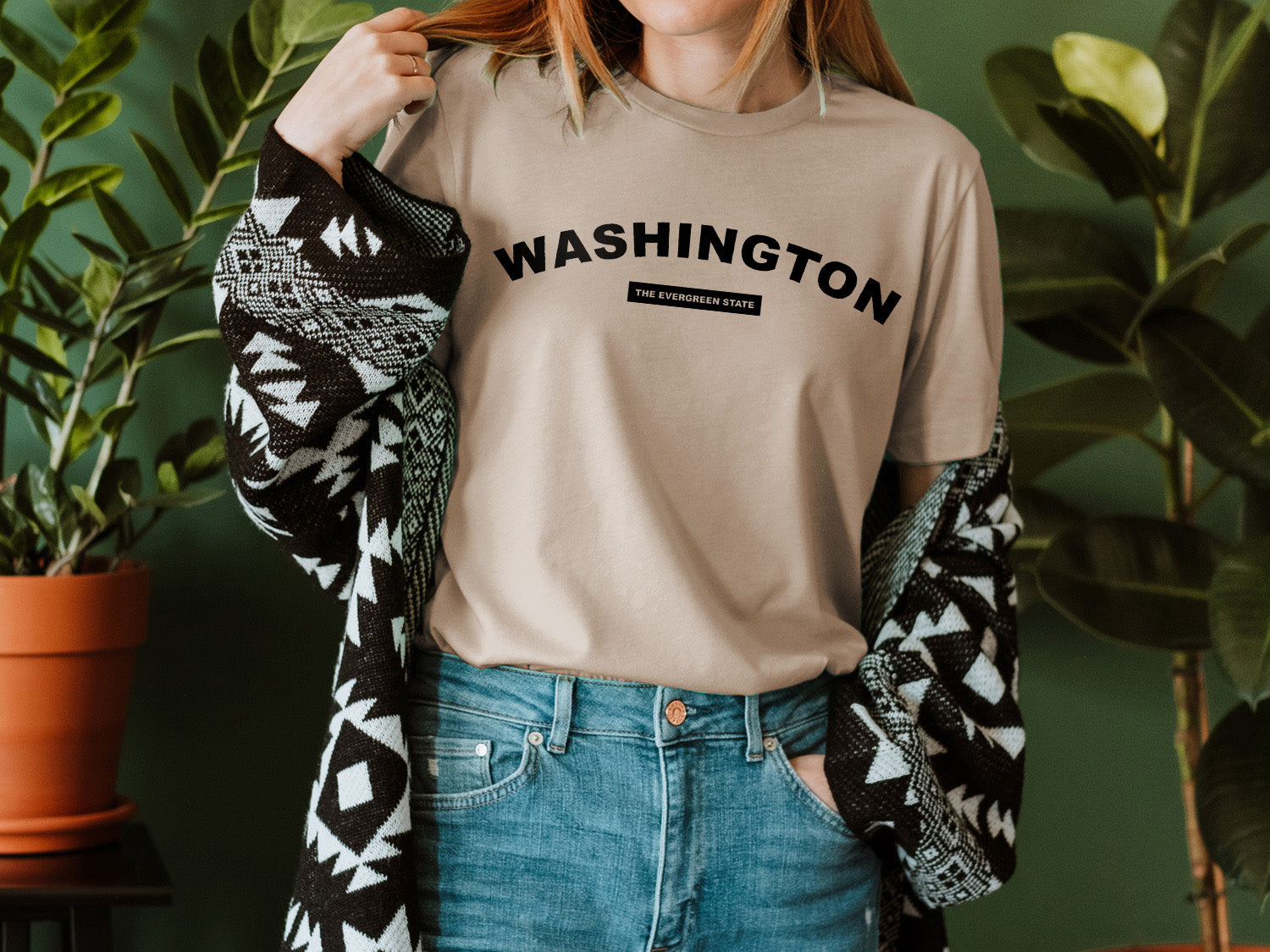 Washington The Evergreen State T-shirt - United States Name & Slogan Minimal Design Printed Tee Shirt