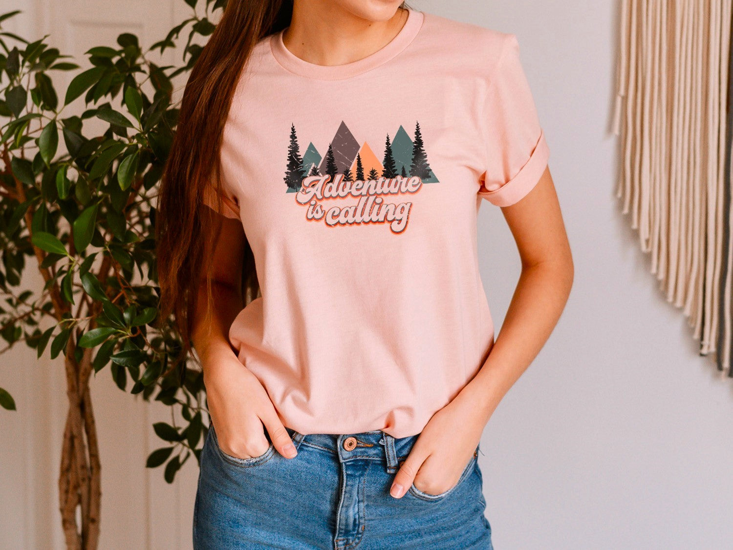 Mountains & Forest Adventure Is Calling T-shirt - Outdoor Nature Camping Retro Vintage Design Printed Tee Shirt