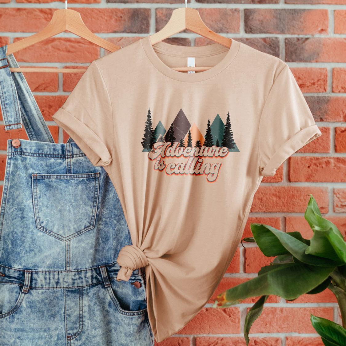 Mountains & Forest Adventure Is Calling T-shirt - Outdoor Nature Camping Retro Vintage Design Printed Tee Shirt