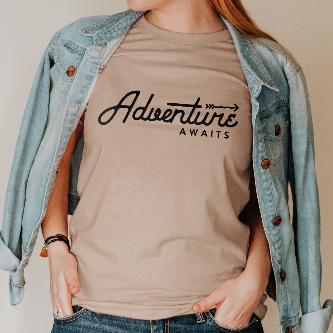 Adventure Awaits T-shirt - Outdoor Nature Camping Retro Minimal Design Printed Tee Shirt