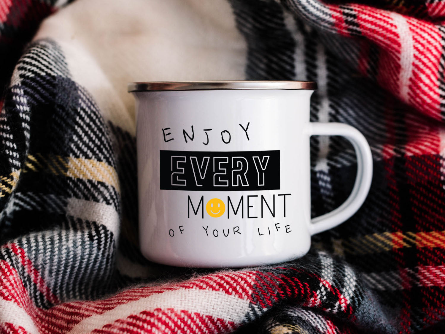 Enjoy Every Moment Of Your Life Mug - Fun Relax Motivation Design  Sublimated 12oz Enamel Camper Mug for Coffee Tea