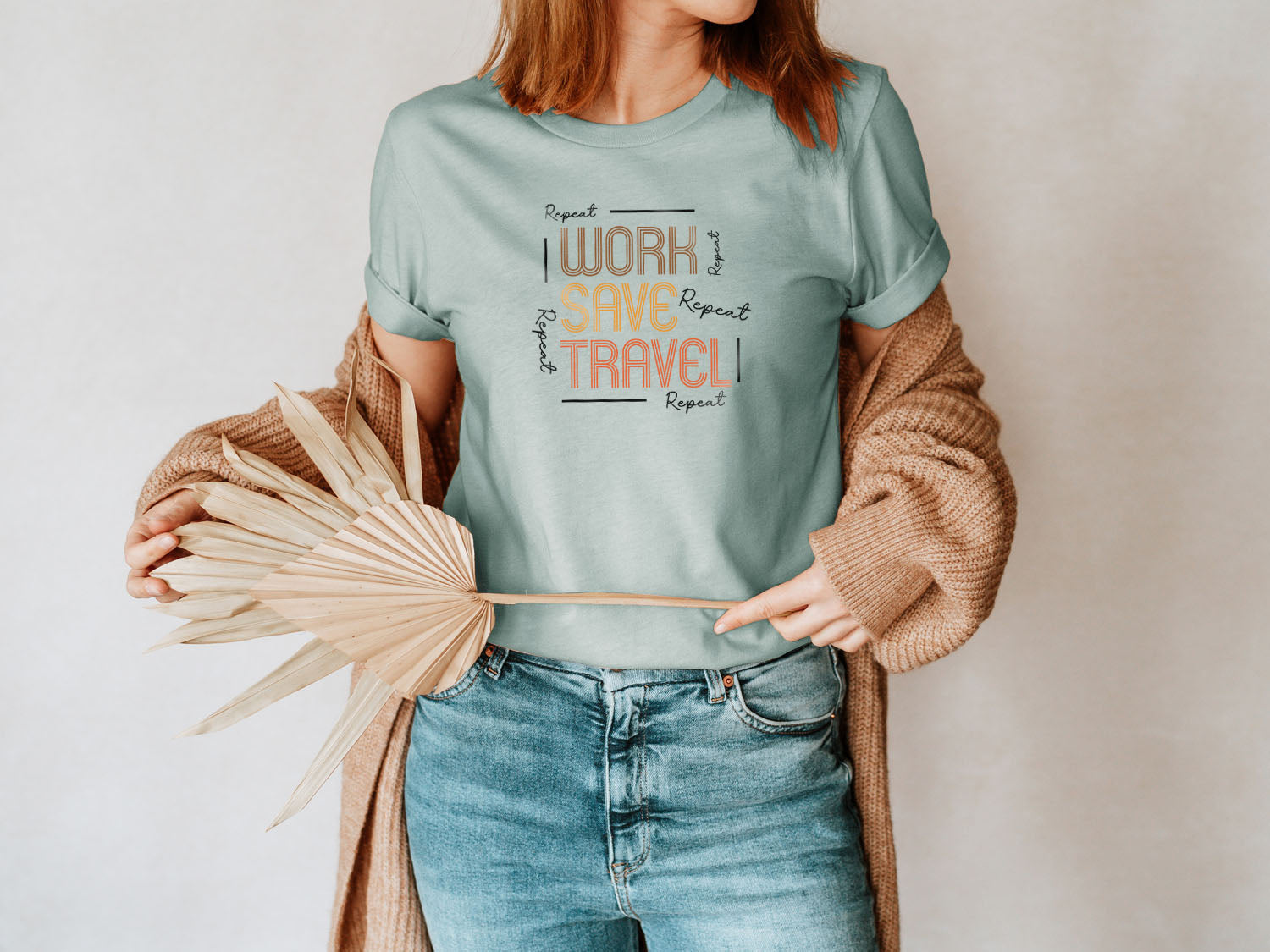 Work Save Travel Repeat T-shirt - Fun Work Motivation Inspiring Design Printed Tee Shirt