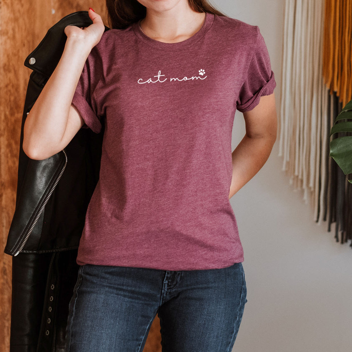 Cat Mom Small Letters T-shirt - Fun Pet Love Minimal Design Printed Tee Shirt