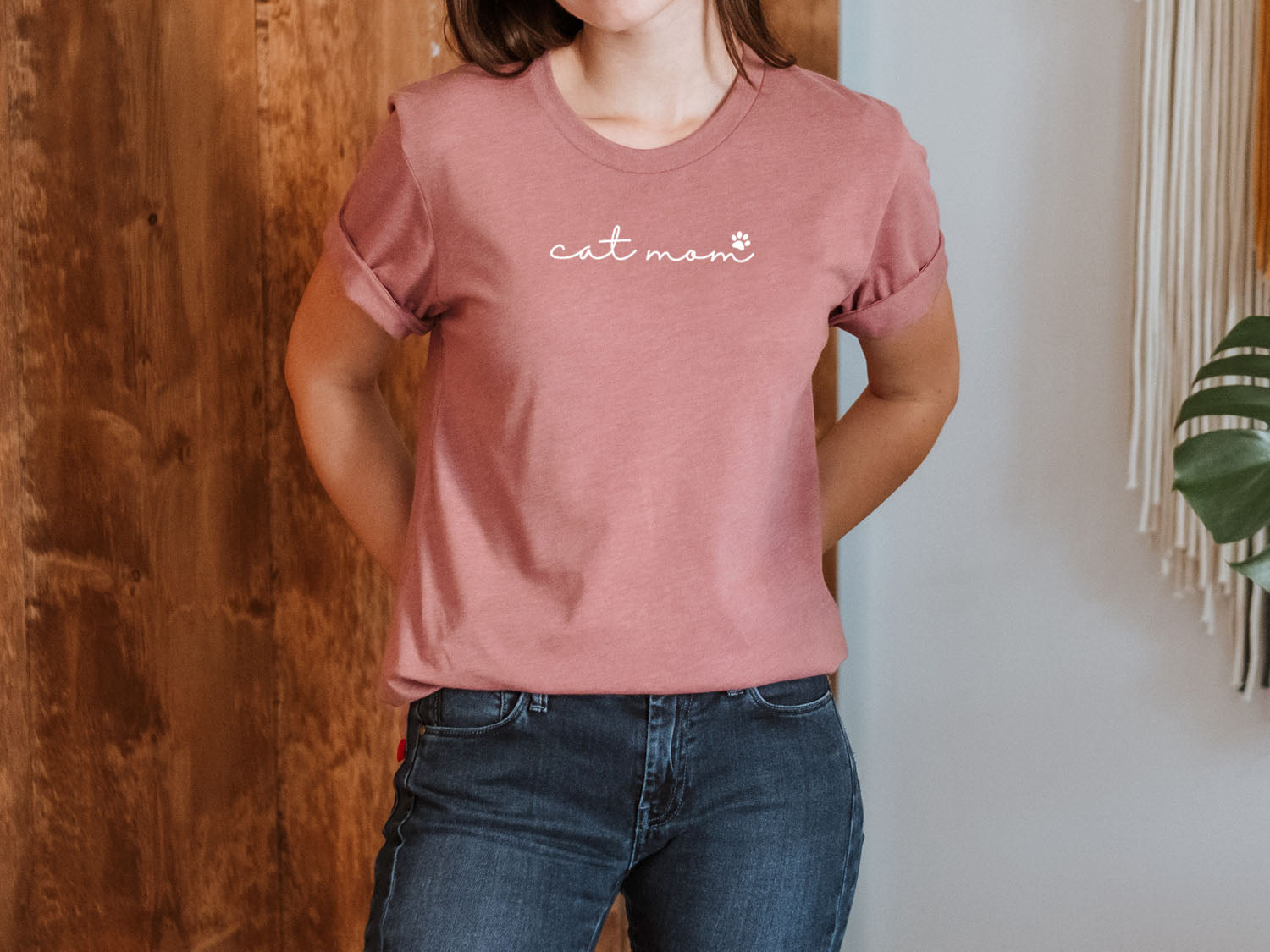 Cat Mom Small Letters T-shirt - Fun Pet Love Minimal Design Printed Tee Shirt