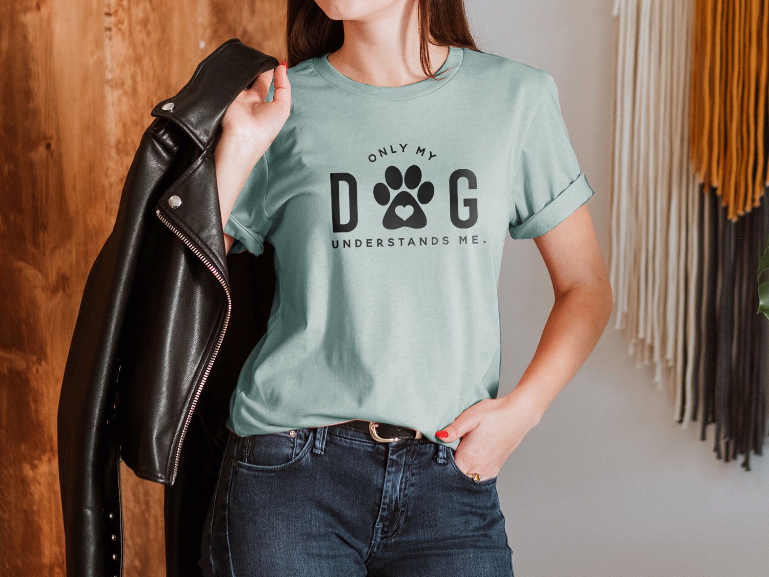 kiMaran Design T-Shirt ONLY MY DOG UNDERSTANDS ME Unisex Jersey Short  Sleeve Tee (Military Green L) 