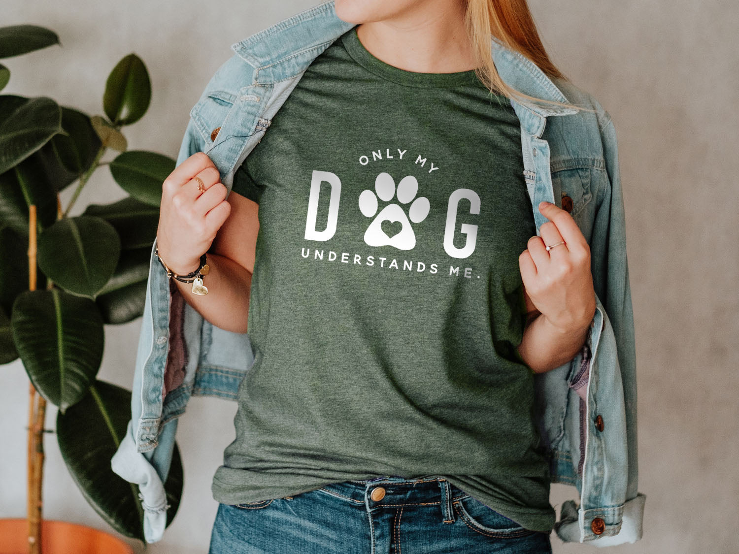 kiMaran Design T-Shirt ONLY MY DOG UNDERSTANDS ME Unisex Jersey Short  Sleeve Tee (Military Green L) 