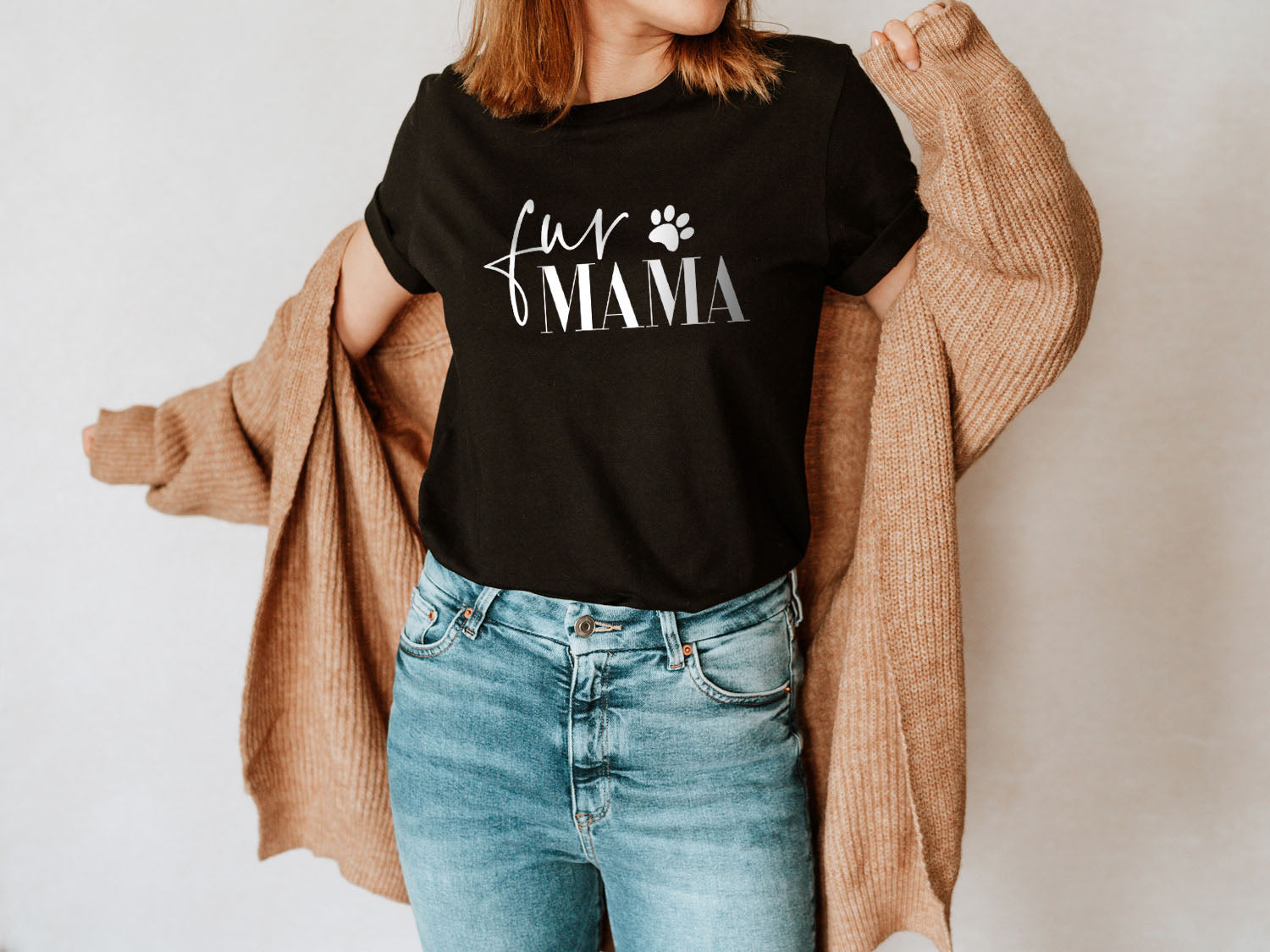 Fur Mama With Paw T-shirt - Fun Pet Love Minimal Design Printed Tee Shirt