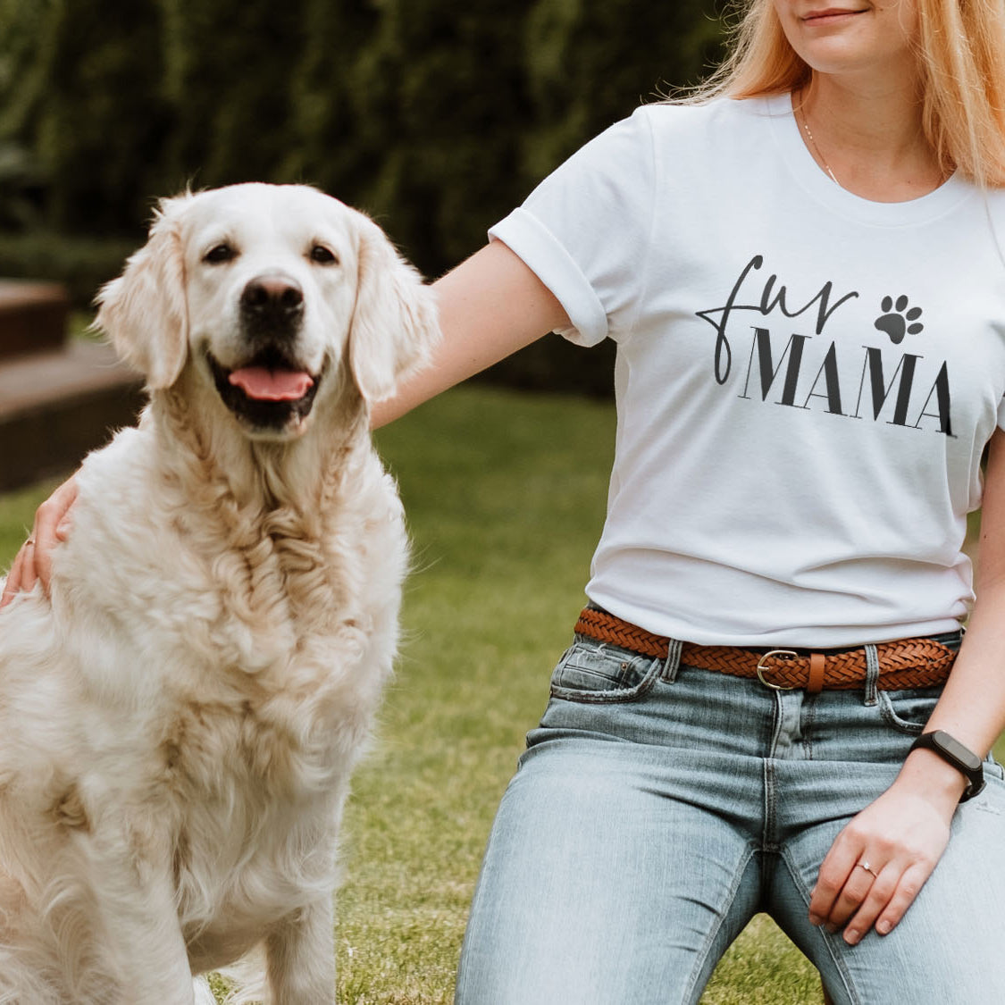 Fur Mama With Paw T-shirt - Fun Pet Love Minimal Design Printed Tee Shirt