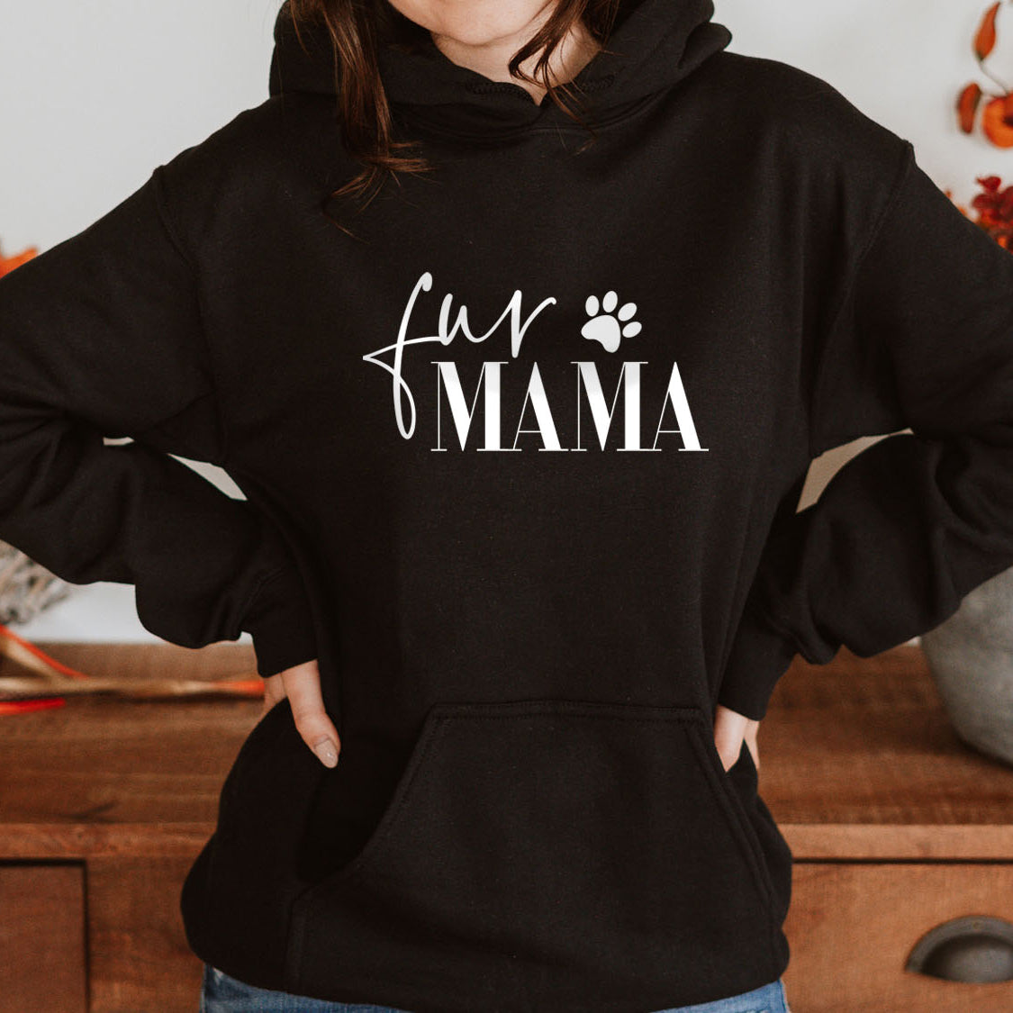 Fur Mama With Paw Hoodie - Fun Pet Love Minimal Design Printed Hoodie