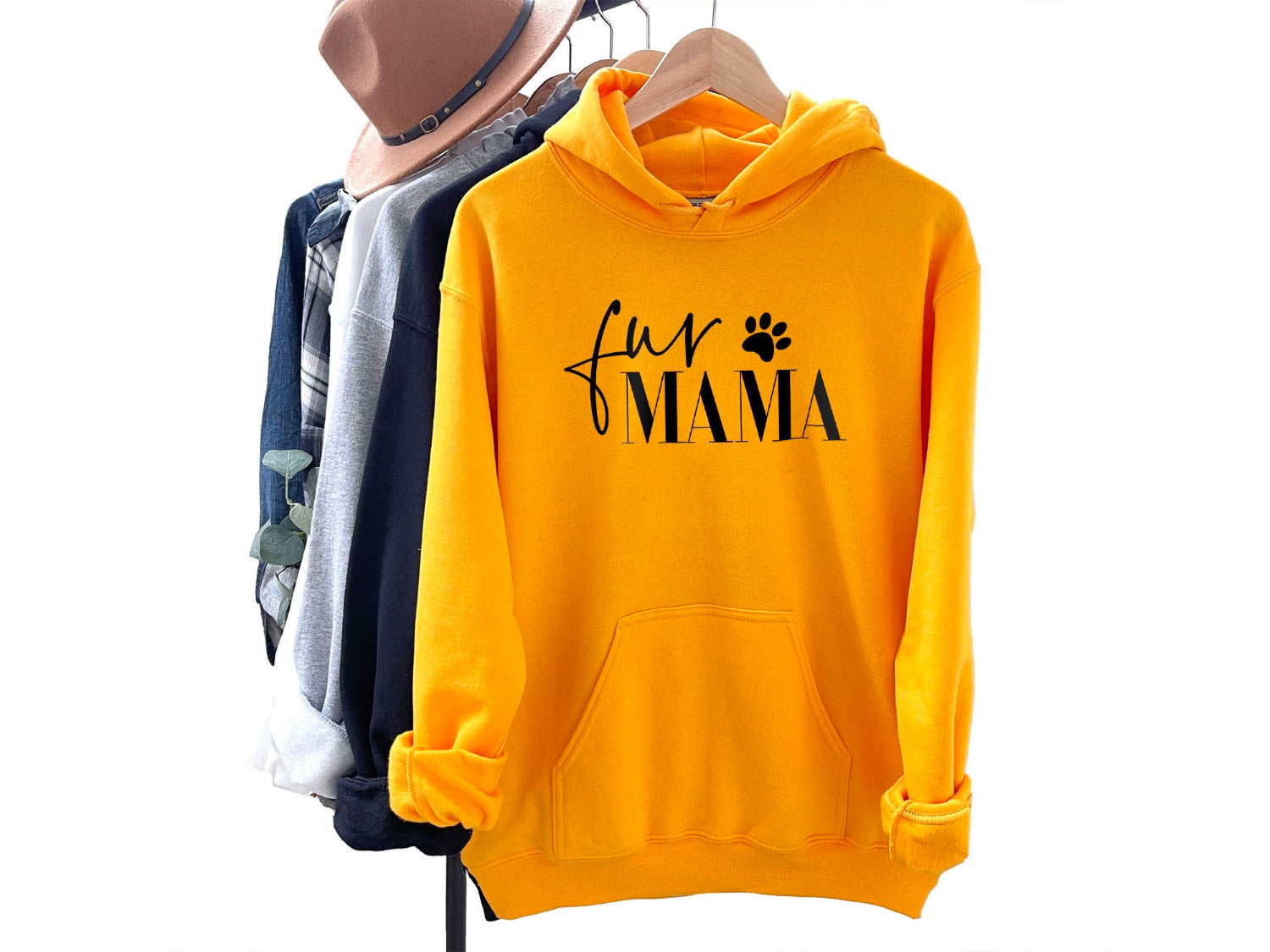 Fur Mama With Paw Hoodie - Fun Pet Love Minimal Design Printed Hoodie