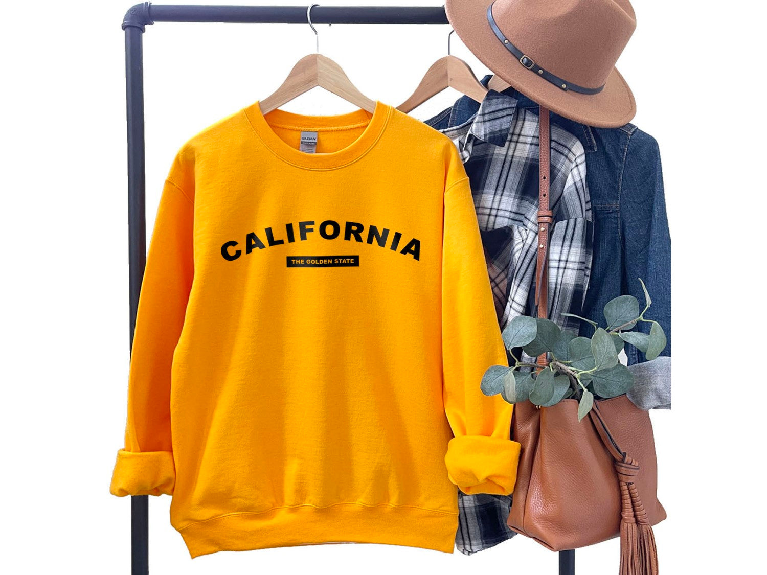 California The Golden State Sweatshirt - United States Name & Slogan Minimal Design Printed Sweatshirt