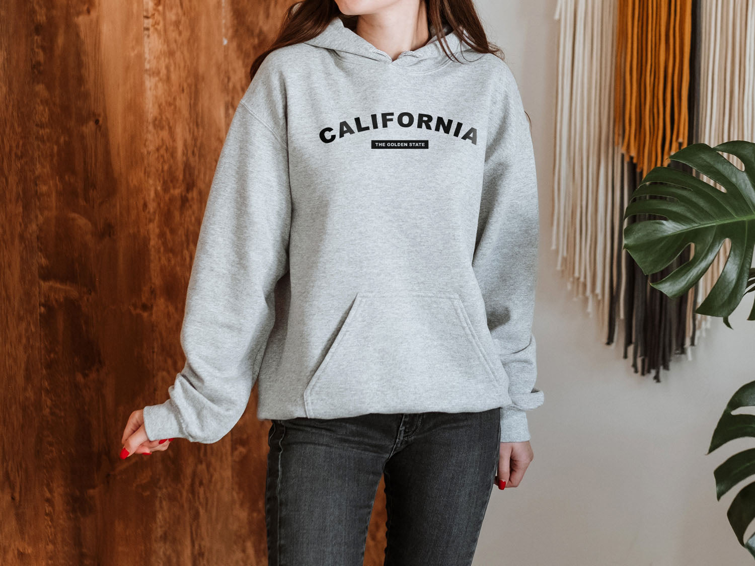 California The Golden State Hoodie - United States Name & Slogan Minimal Design Printed Hoodie