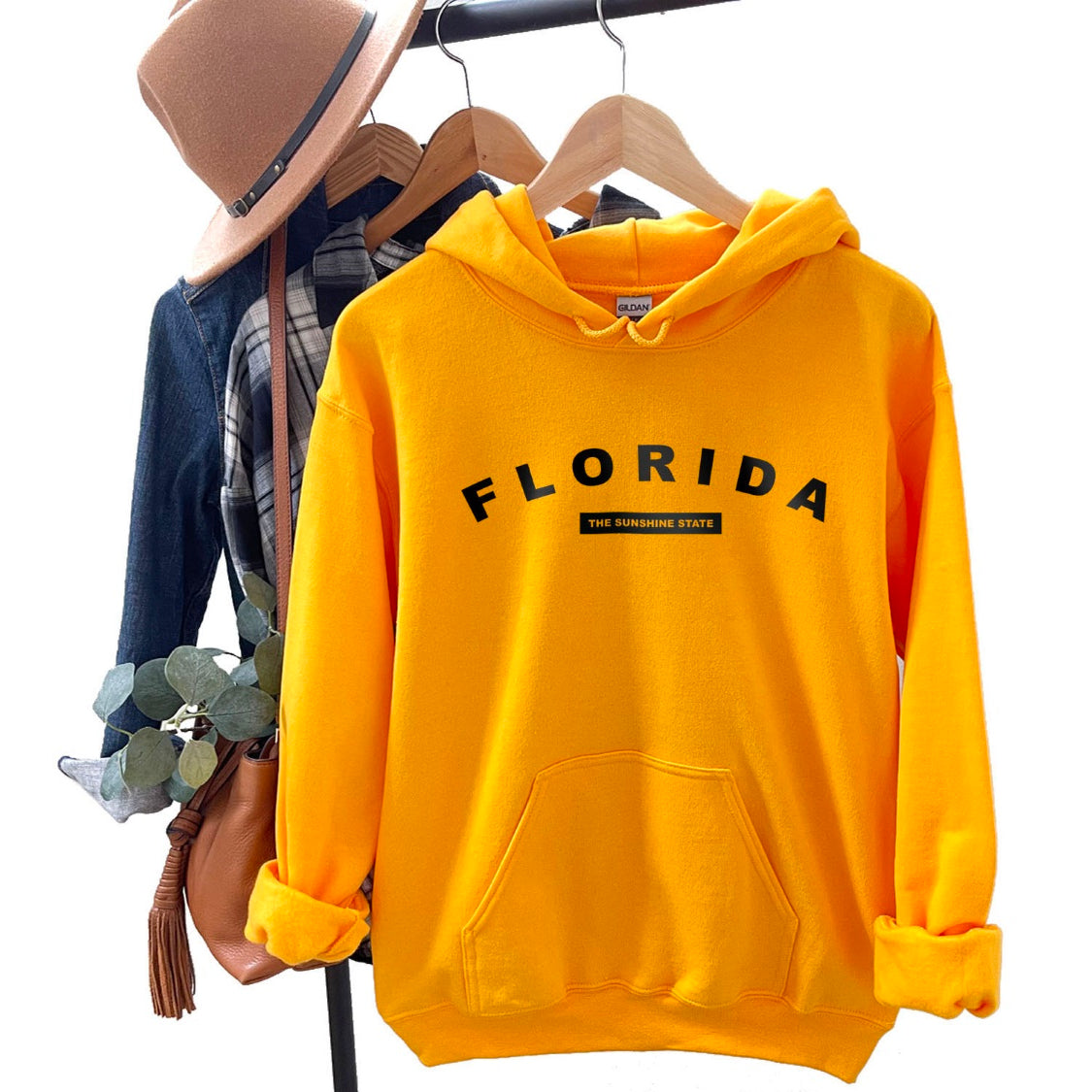 Florida The Sunshine State Hoodie - United States Name & Slogan Minimal Design Printed Hoodie