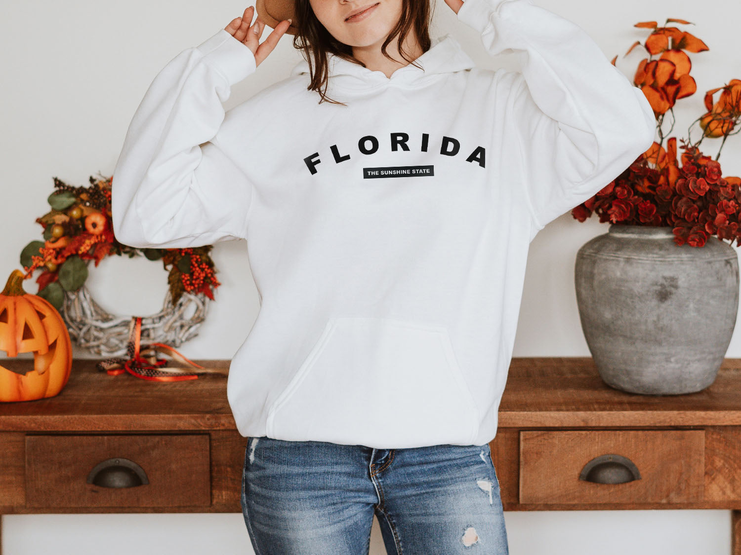 Florida The Sunshine State Hoodie - United States Name & Slogan Minimal Design Printed Hoodie