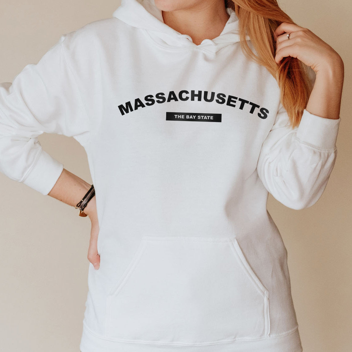 Massachusetts The Bay State Hoodie - United States Name & Slogan Minimal Design Printed Hoodie