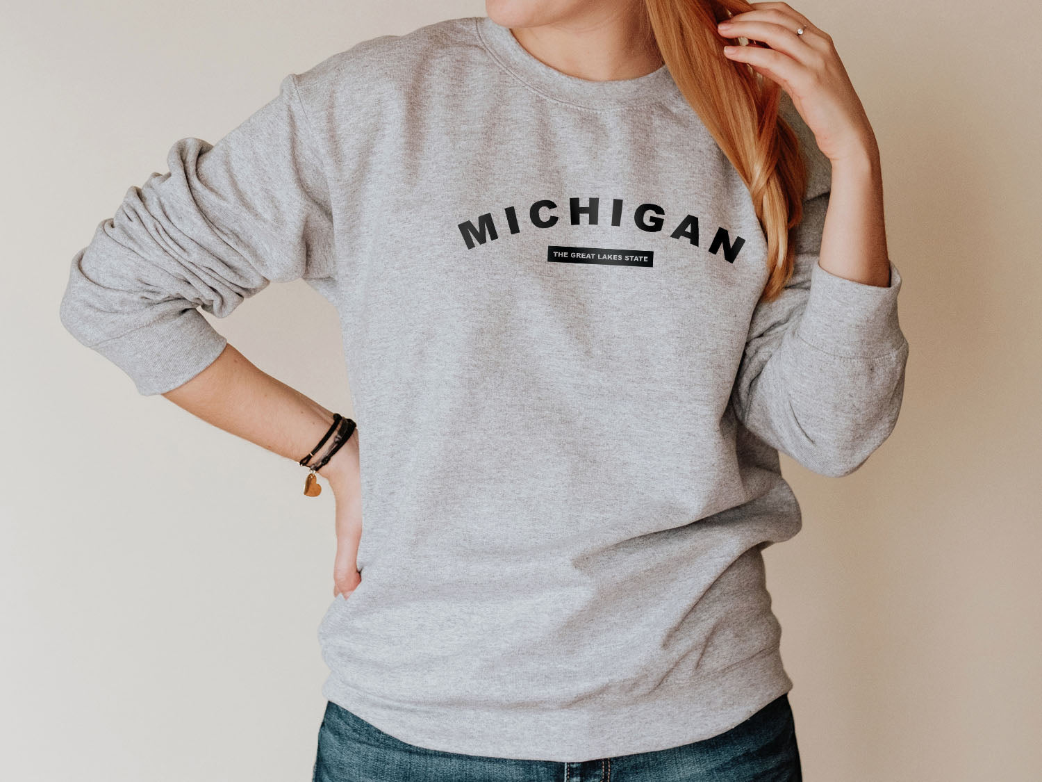 Michigan The Great Lakes State Sweatshirt - United States Name & Slogan Minimal Design Printed Sweatshirt