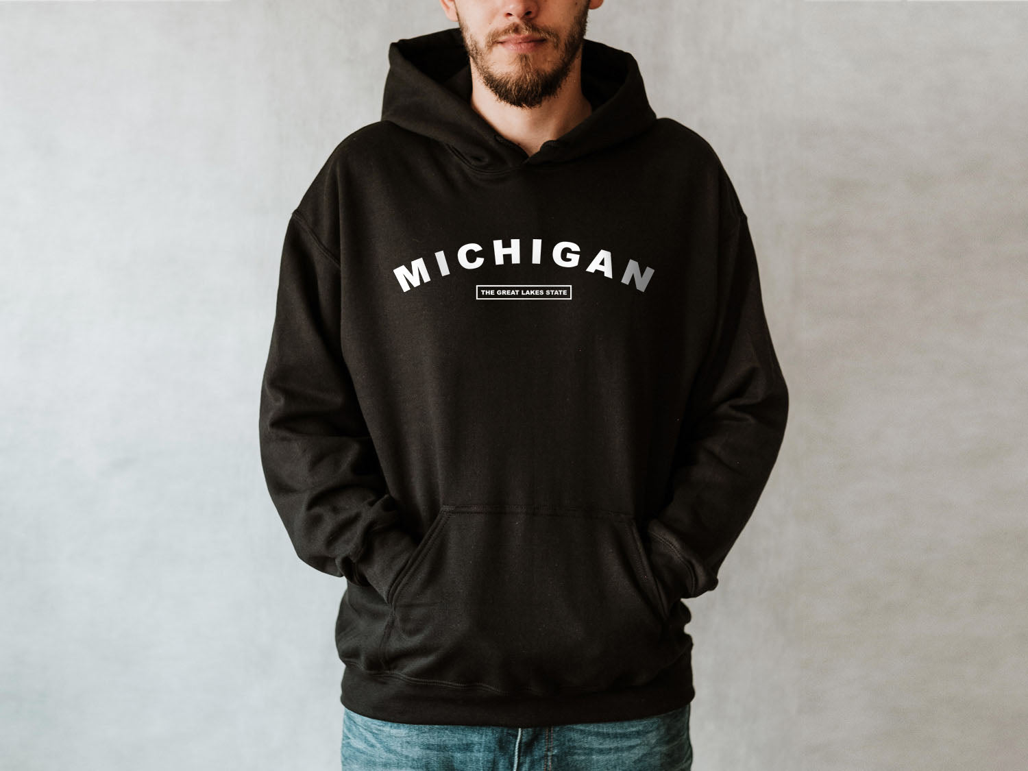 Michigan The Great Lakes State Hoodie - United States Name & Slogan Minimal Design Printed Hoodie