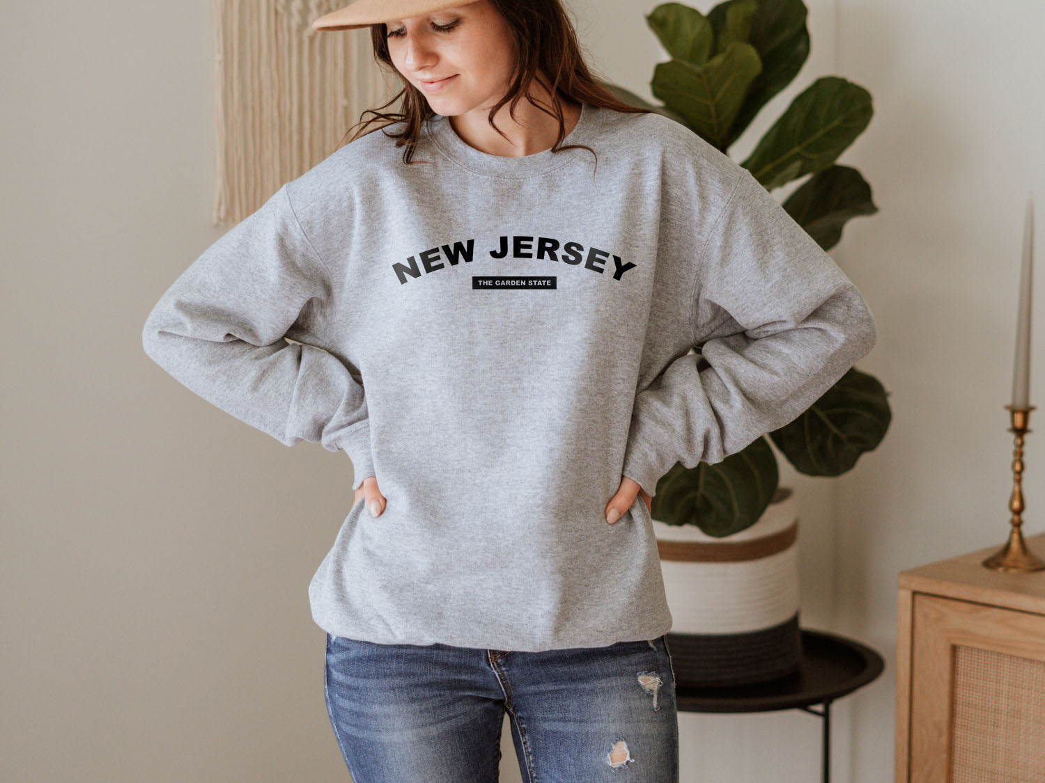 New Jersey The Garden State Sweatshirt - United States Name & Slogan Minimal Design Printed Sweatshirt
