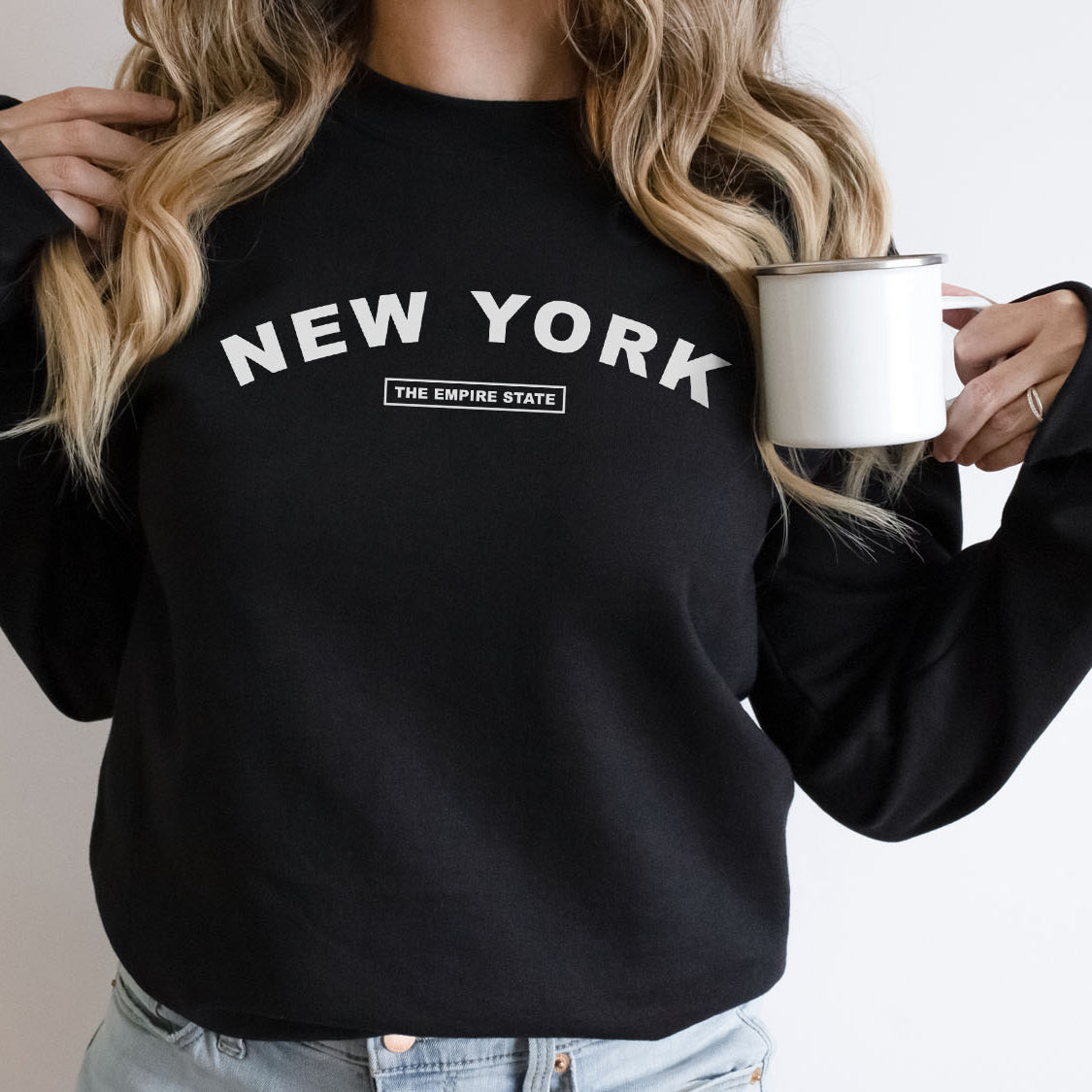 New York The Empire State Sweatshirt - United States Name & Slogan Minimal Design Printed Sweatshirt