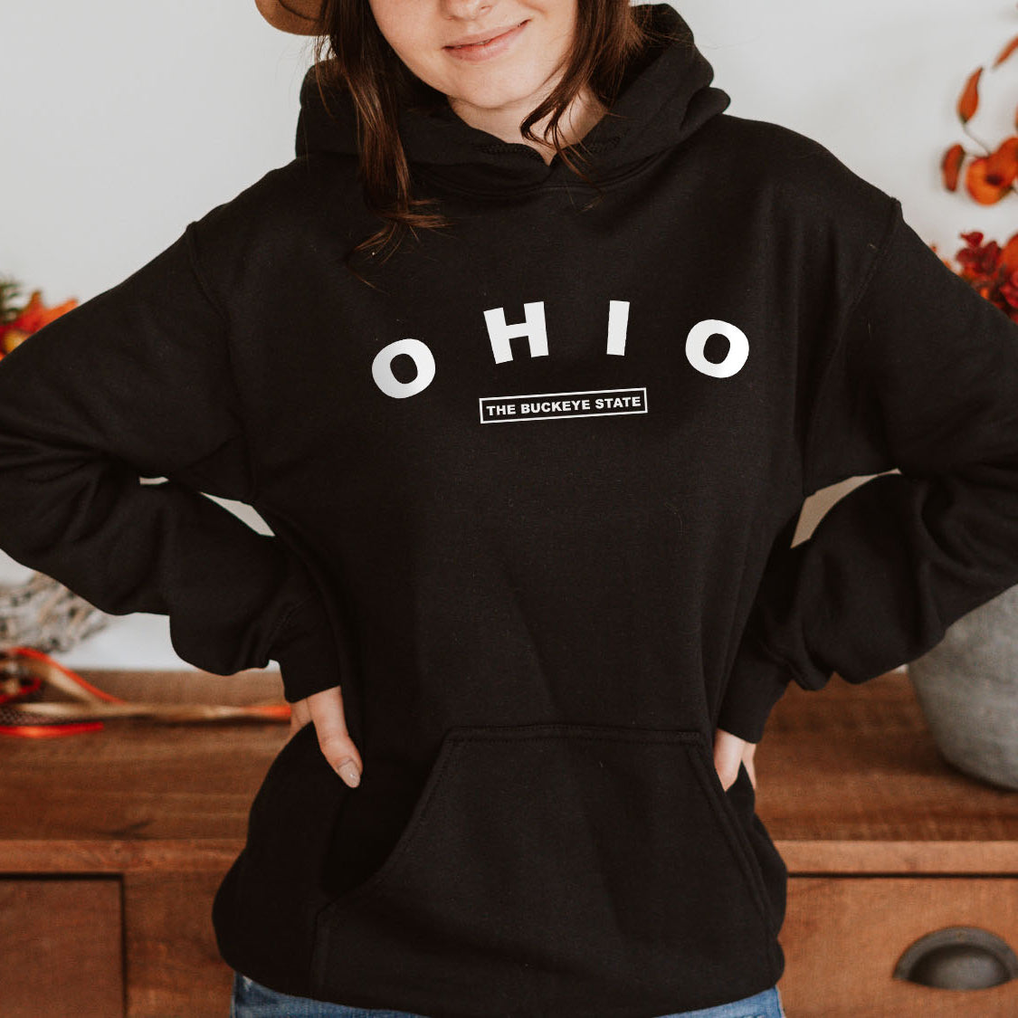 Ohio The Buckeye State Hoodie - United States Name & Slogan Minimal Design Printed Hoodie
