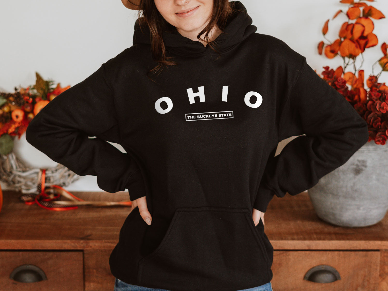 Ohio The Buckeye State Hoodie - United States Name & Slogan Minimal Design Printed Hoodie