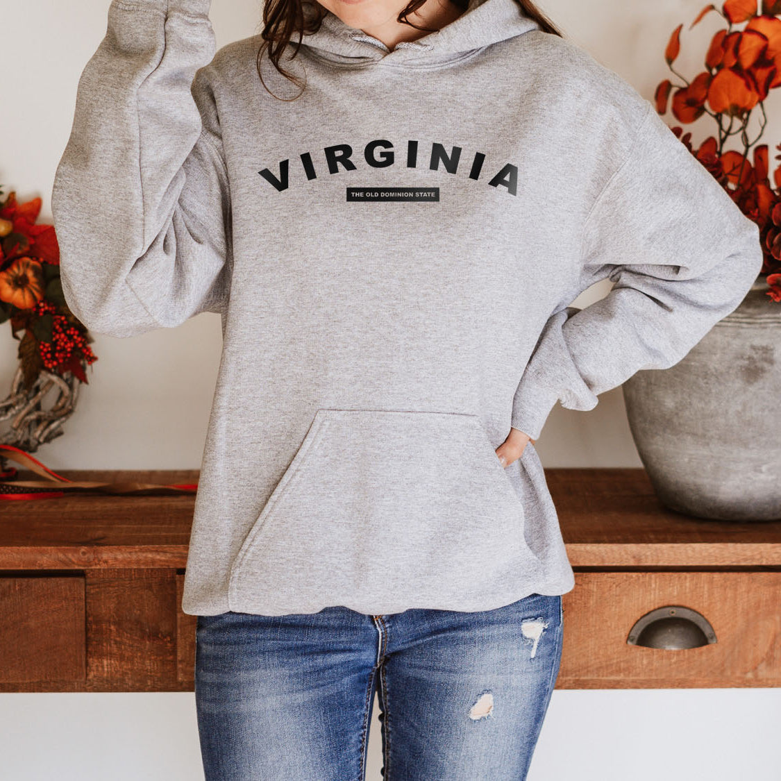 Virginia The Old Dominion State Hoodie - United States Name & Slogan Minimal Design Printed Hoodie