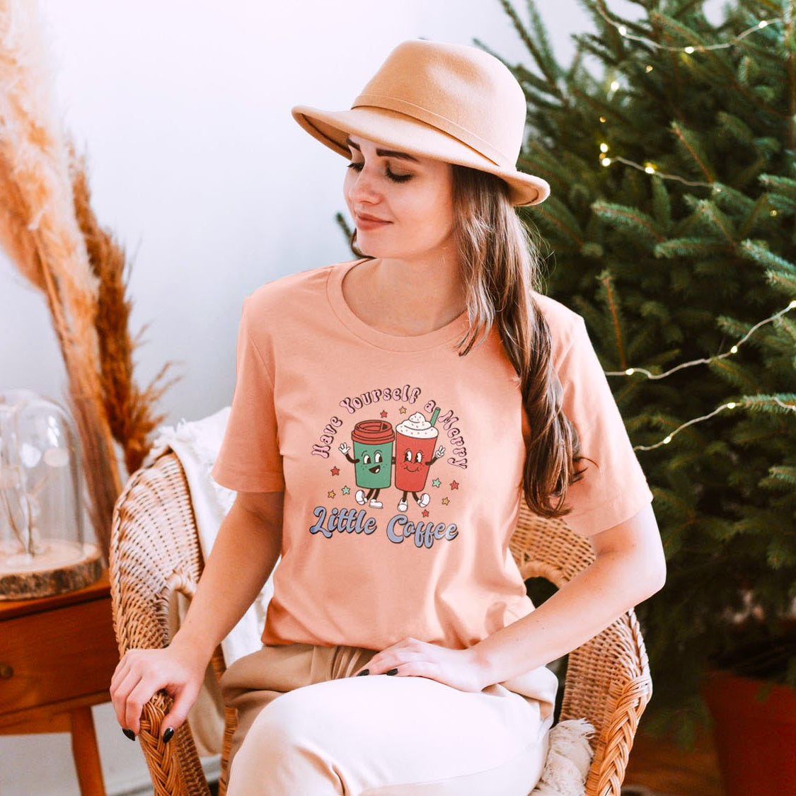 Have Yourself A Merry Little Coffee T-shirt - Christmas Winter Retro Vintage Design Printed Tee Shirt