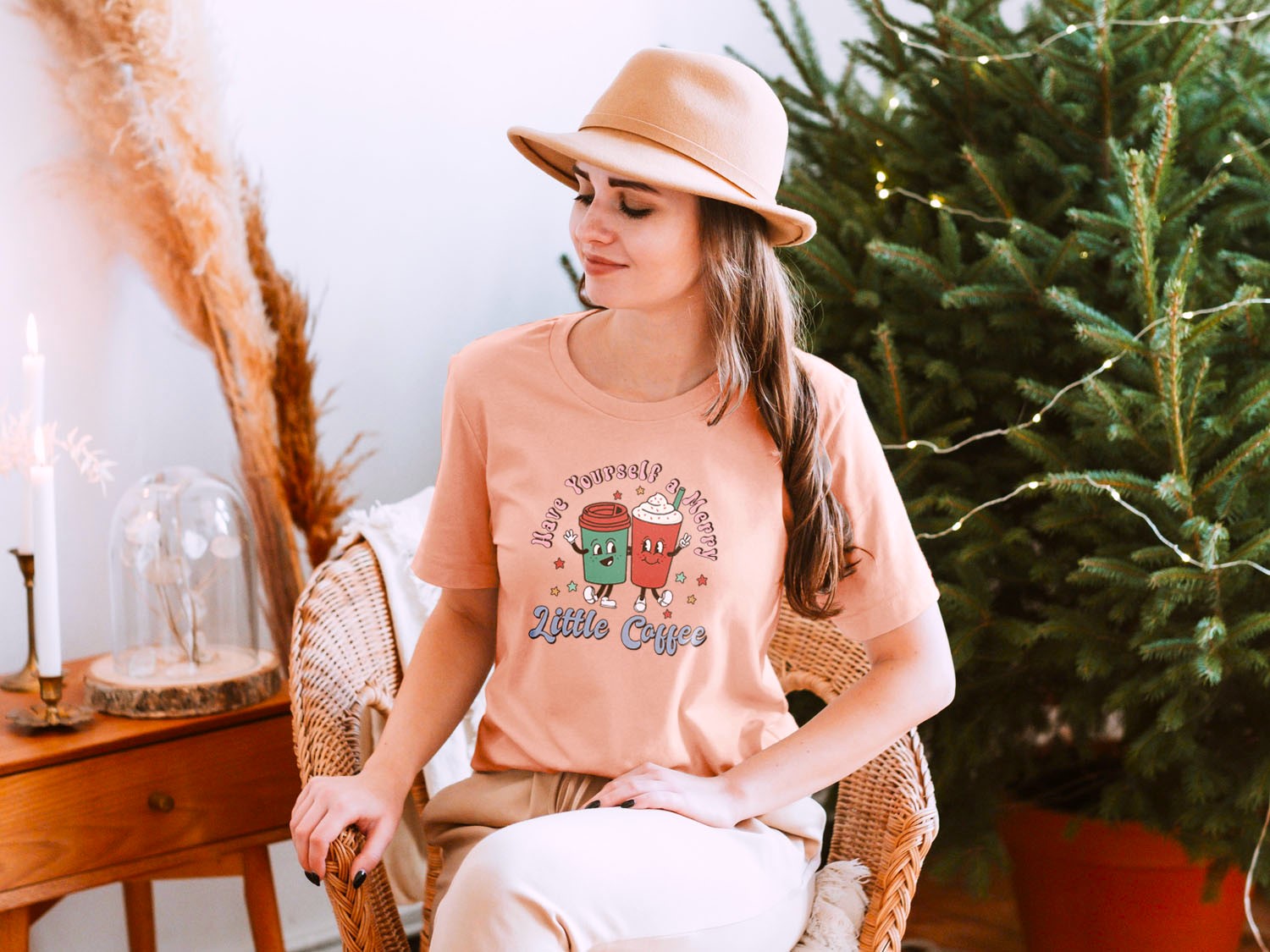 Have Yourself A Merry Little Coffee T-shirt - Christmas Winter Retro Vintage Design Printed Tee Shirt