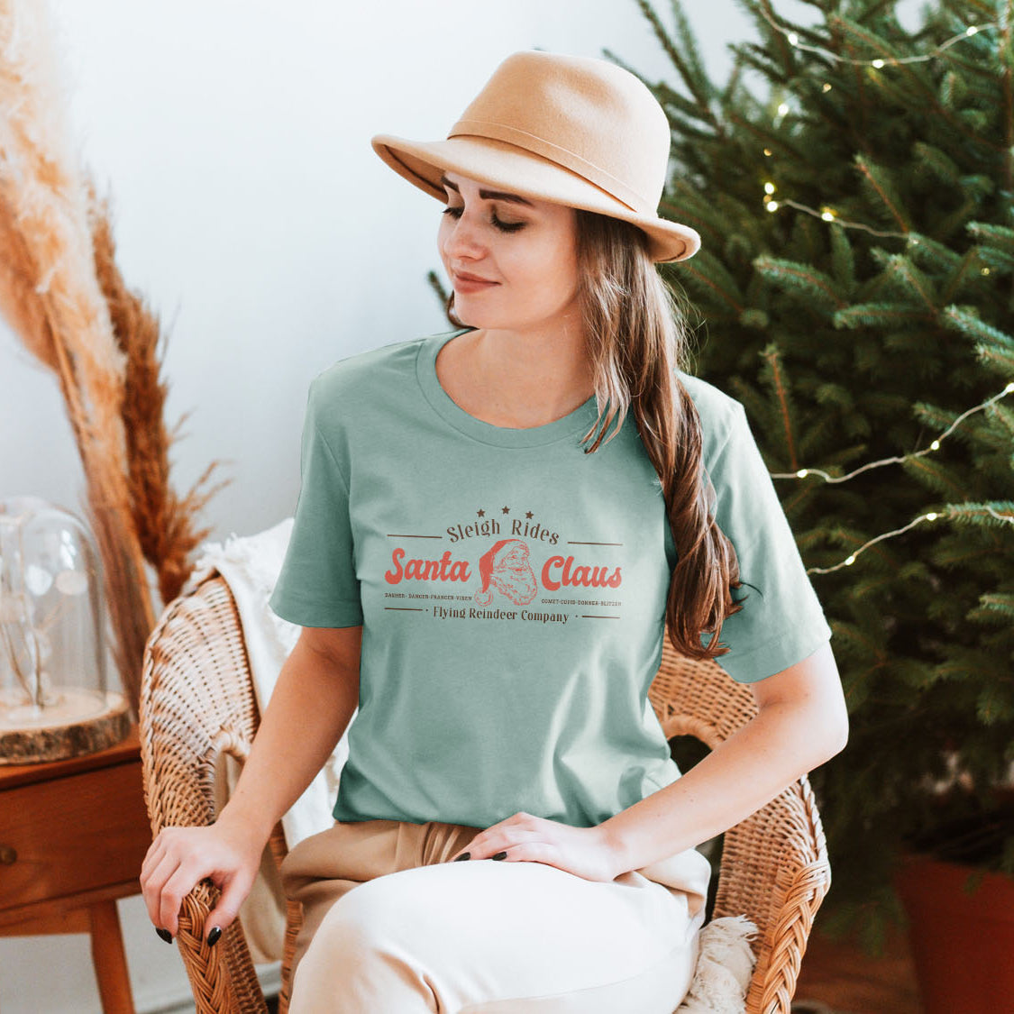 Sleigh Rides Santa Claus Flying Reindeer Company T-shirt - Christmas Winter Retro Vintage Design Printed Tee Shirt