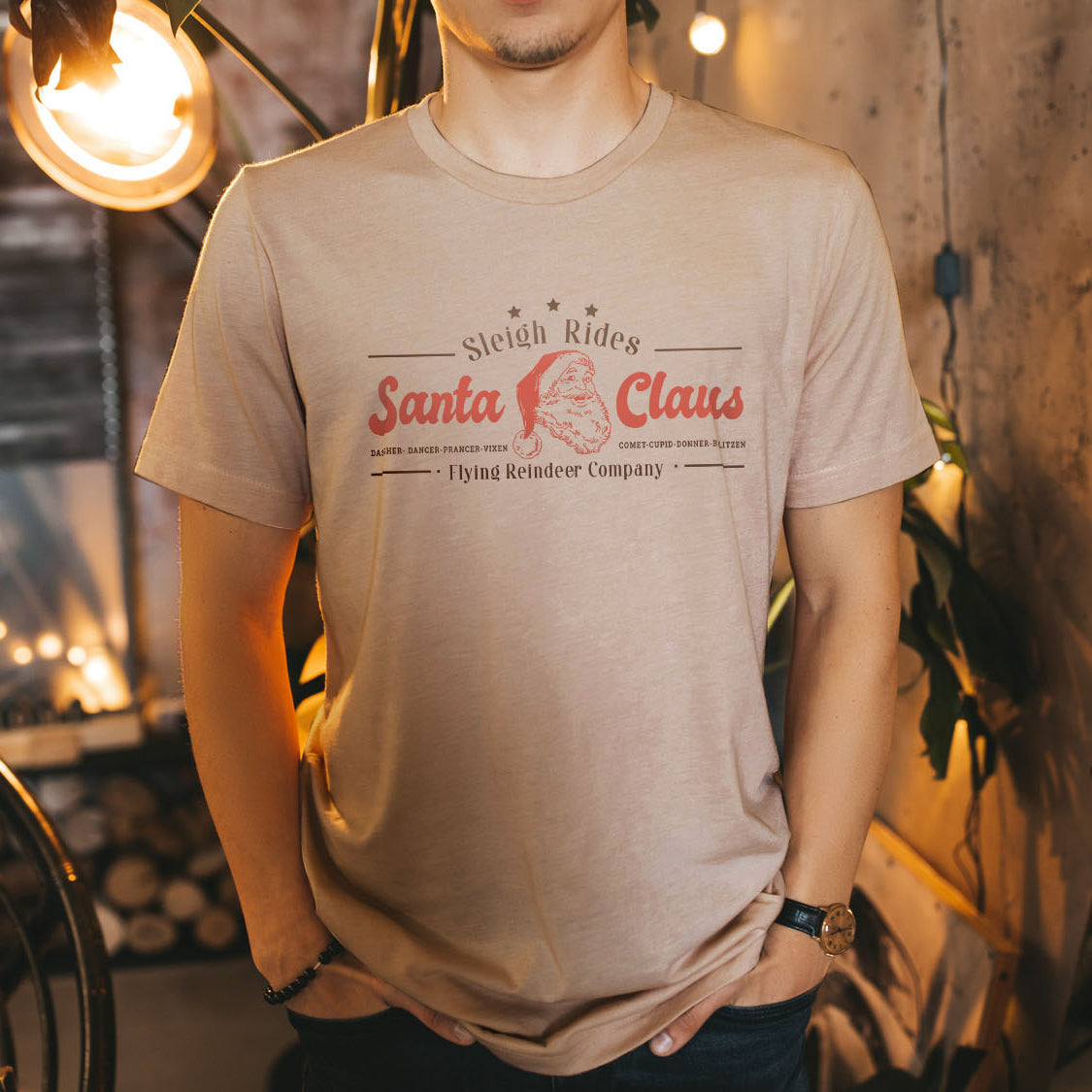 Sleigh Rides Santa Claus Flying Reindeer Company T-shirt - Christmas Winter Retro Vintage Design Printed Tee Shirt