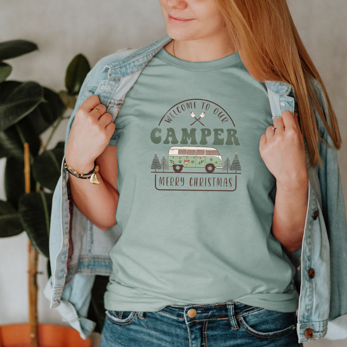 Welcome To Our Camper Van Merry Christmas T-shirt - Christmas Winter Retro Vintage Design Printed Tee Shirt
