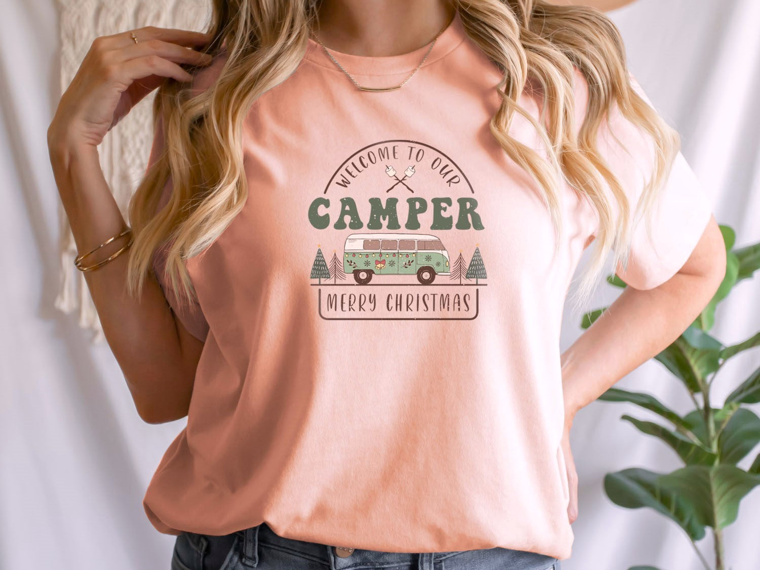 Welcome To Our Camper Van Merry Christmas T-shirt - Christmas Winter Retro Vintage Design Printed Tee Shirt